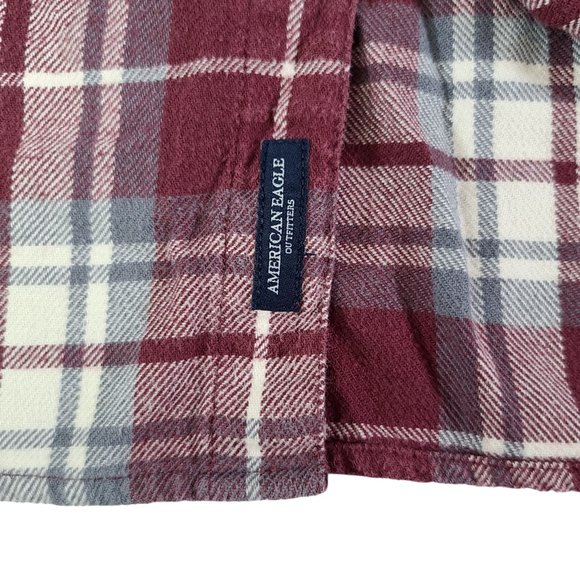 American Eagle Shirt Mens 2XL XXL Red Gray Plaid Flannel Button Up Long Sleeve - Picture 5 of 9